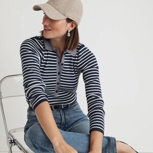 Madewell - The Signature Knit Polo Sweater Top in Stripe - M - NWT